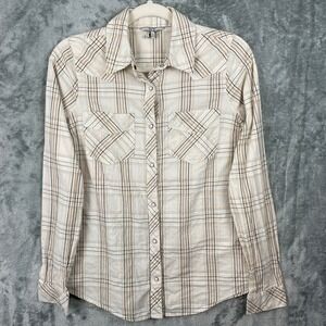 BKE Buckle Pearl Snap Shirt Women XS Plaid Fitted Cotton Western Rodeo Cowgirl